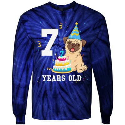 7 Years Old Birthday Pug Dog Lover Party Tie-Dye Long Sleeve Shirt