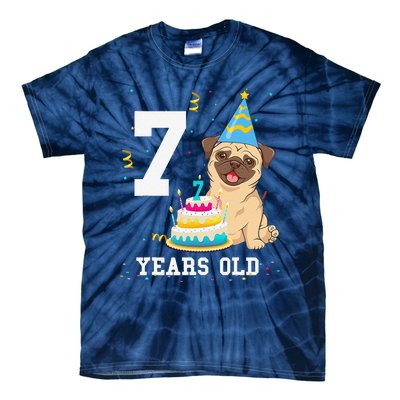 7 Years Old Birthday Pug Dog Lover Party Tie-Dye T-Shirt