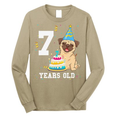 7 Years Old Birthday Pug Dog Lover Party Long Sleeve Shirt