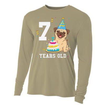 7 Years Old Birthday Pug Dog Lover Party Cooling Performance Long Sleeve Crew