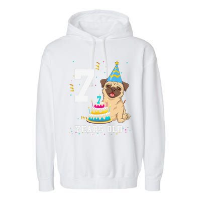 7 Years Old Birthday Pug Dog Lover Party Garment-Dyed Fleece Hoodie