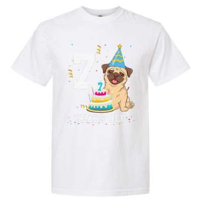 7 Years Old Birthday Pug Dog Lover Party Garment-Dyed Heavyweight T-Shirt