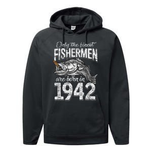 79 Years Old Fisherman Born In 1942 Fisherman 79th Birthday Performance Fleece Hoodie