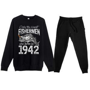 79 Years Old Fisherman Born In 1942 Fisherman 79th Birthday Premium Crewneck Sweatsuit Set