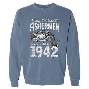 79 Years Old Fisherman Born In 1942 Fisherman 79th Birthday Garment-Dyed Sweatshirt