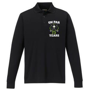 75 Years Old Happy 75th Birthday Present for Golfers Performance Long Sleeve Polo