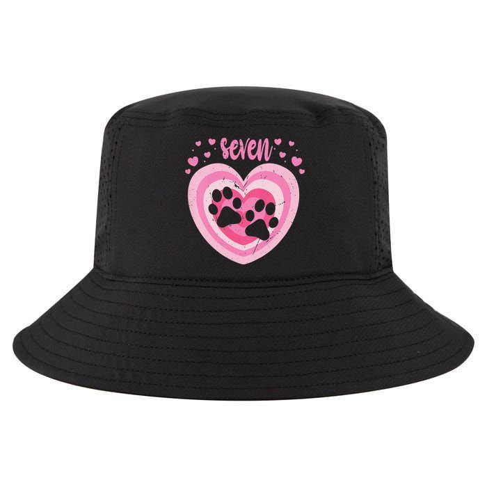 7 Year Old Cute Dog Paw Birthday 7th Bday Cool Comfort Performance Bucket Hat