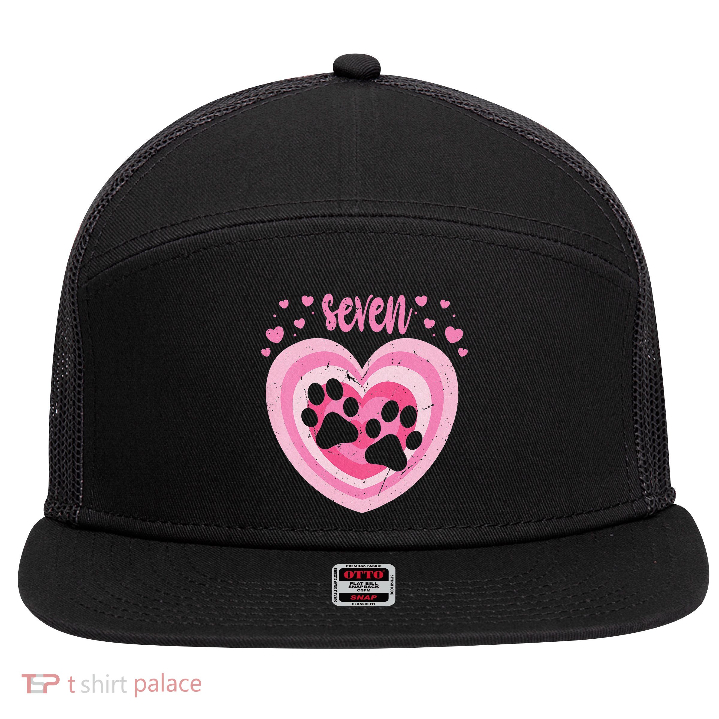 7 Year Old Cute Dog Paw Birthday 7th Bday 7 Panel Mesh Trucker Snapback Hat