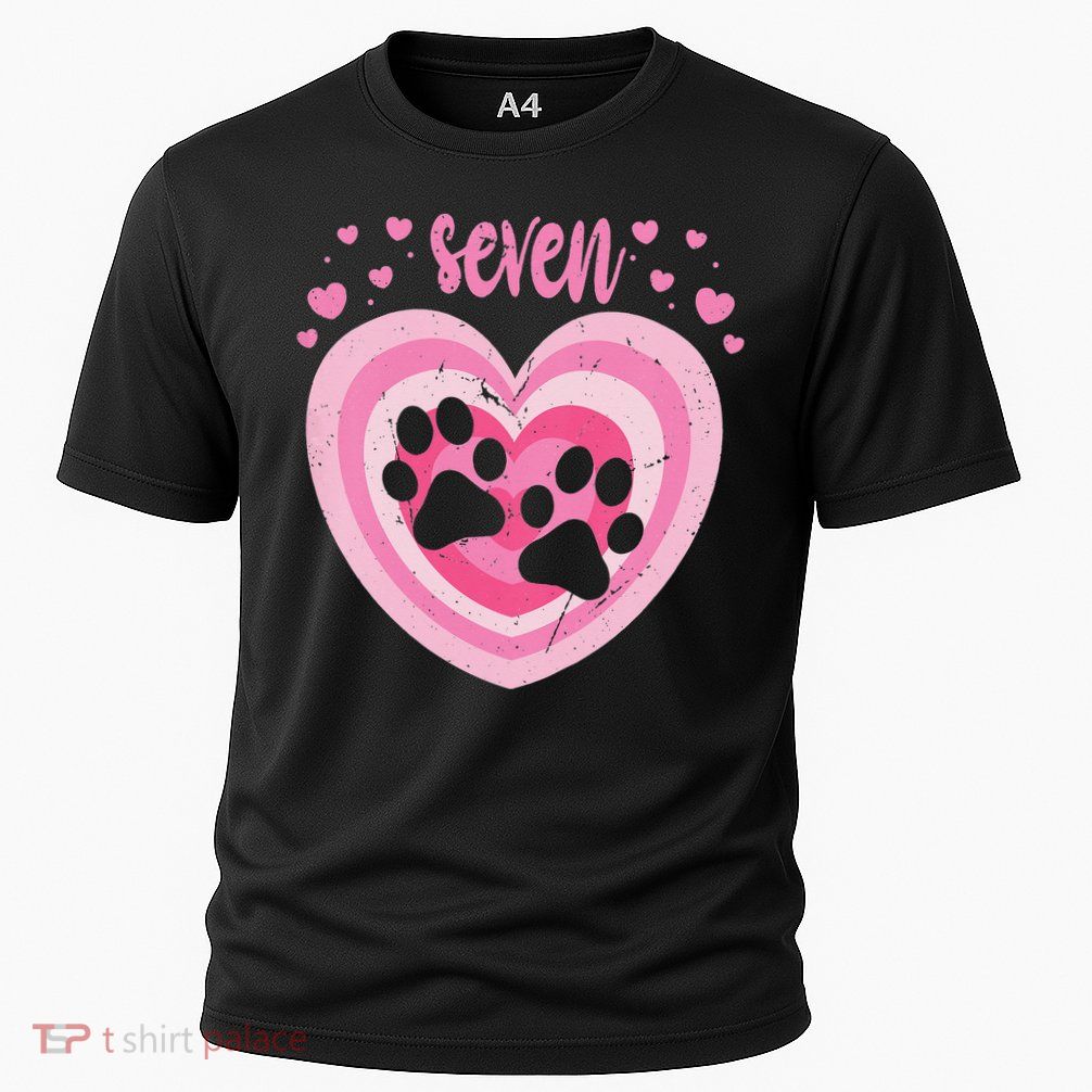 7 Year Old Cute Dog Paw Birthday 7th Bday Performance Shirt