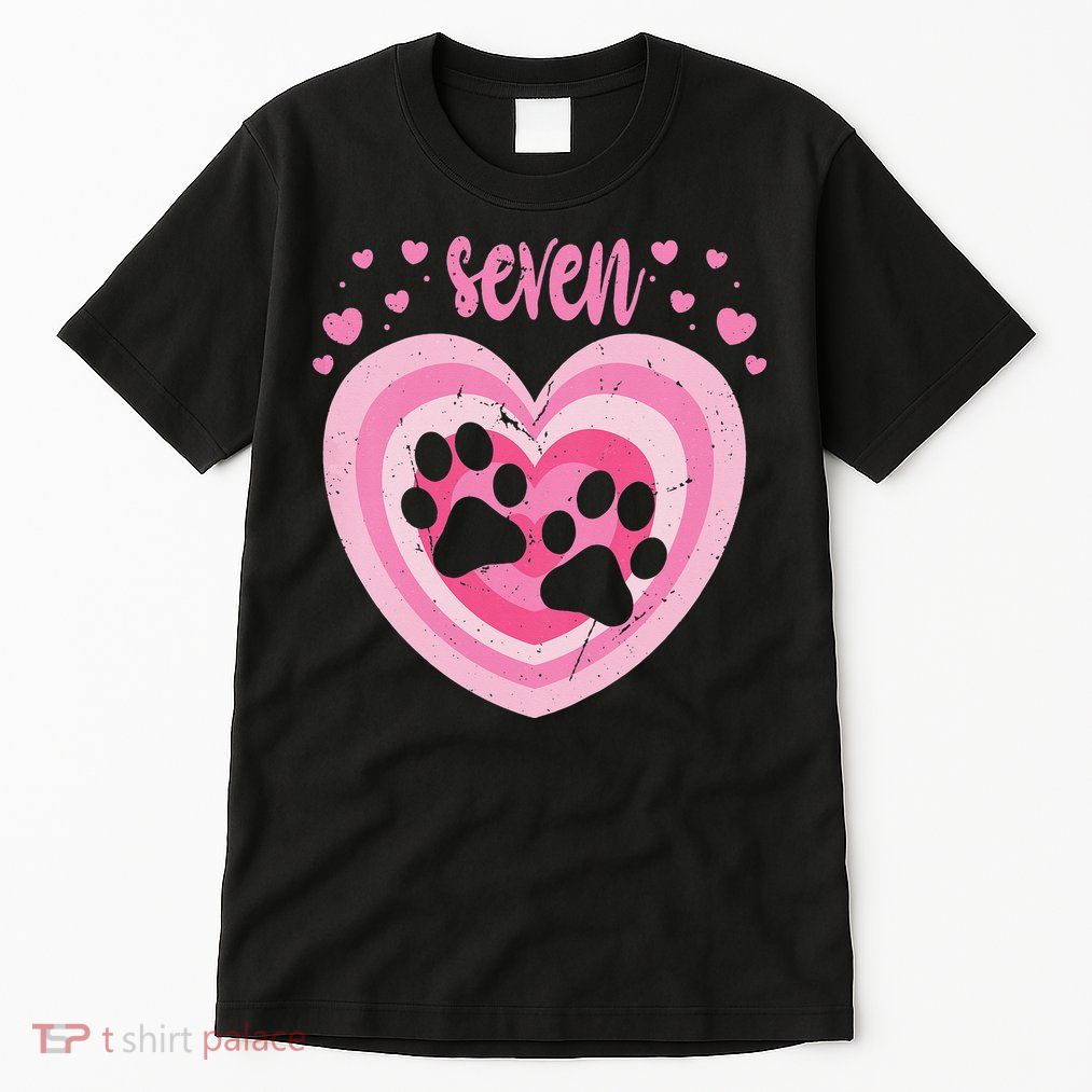 7 Year Old Cute Dog Paw Birthday 7th Bday Tall T-Shirt
