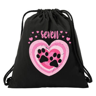 7 Year Old Cute Dog Paw Birthday 7th Bday Drawstring Bag