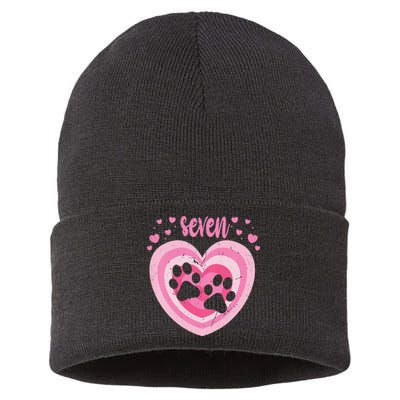7 Year Old Cute Dog Paw Birthday 7th Bday Sustainable Knit Beanie