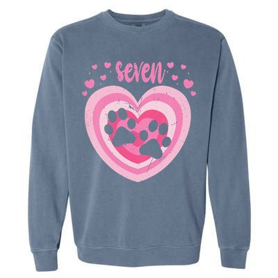 7 Year Old Cute Dog Paw Birthday 7th Bday Garment-Dyed Sweatshirt