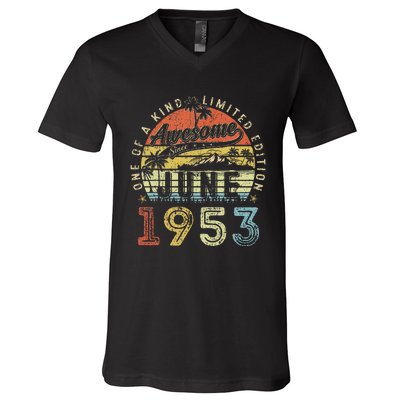 70 Year Old Awesome Since June 1953 70th Birthday V-Neck T-Shirt