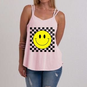 70s Yellow Smile Face Cute Checkered Smiling Happy Women's Strappy Tank