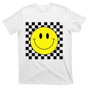 70s Yellow Smile Face Cute Checkered Smiling Happy T-Shirt