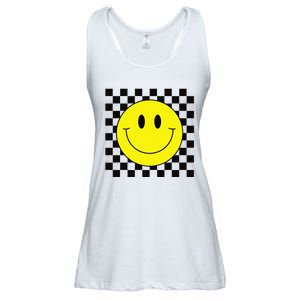 70s Yellow Smile Face Cute Checkered Smiling Happy Ladies Essential Flowy Tank