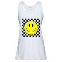 70s Yellow Smile Face Cute Checkered Smiling Happy Ladies Essential Flowy Tank