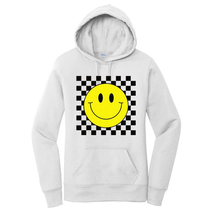 70s Yellow Smile Face Cute Checkered Smiling Happy Women's Pullover Hoodie