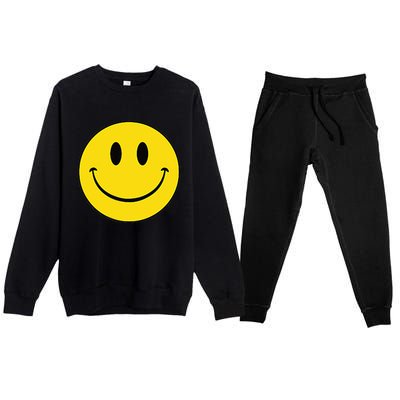 70s Yellow Smile Face Cute Happy Peace Smiling Face Premium Crewneck Sweatsuit Set