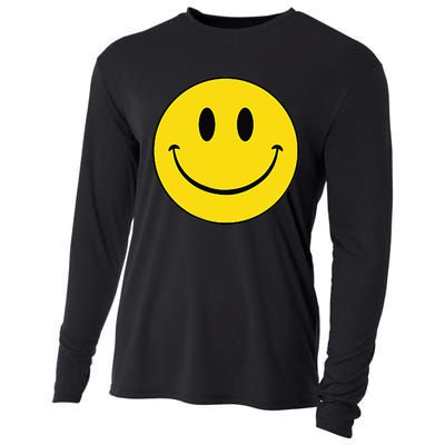 70s Yellow Smile Face Cute Happy Peace Smiling Face Cooling Performance Long Sleeve Crew