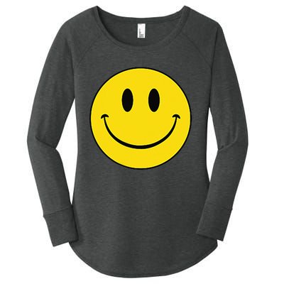 70s Yellow Smile Face Cute Happy Peace Smiling Face Women's Perfect Tri Tunic Long Sleeve Shirt