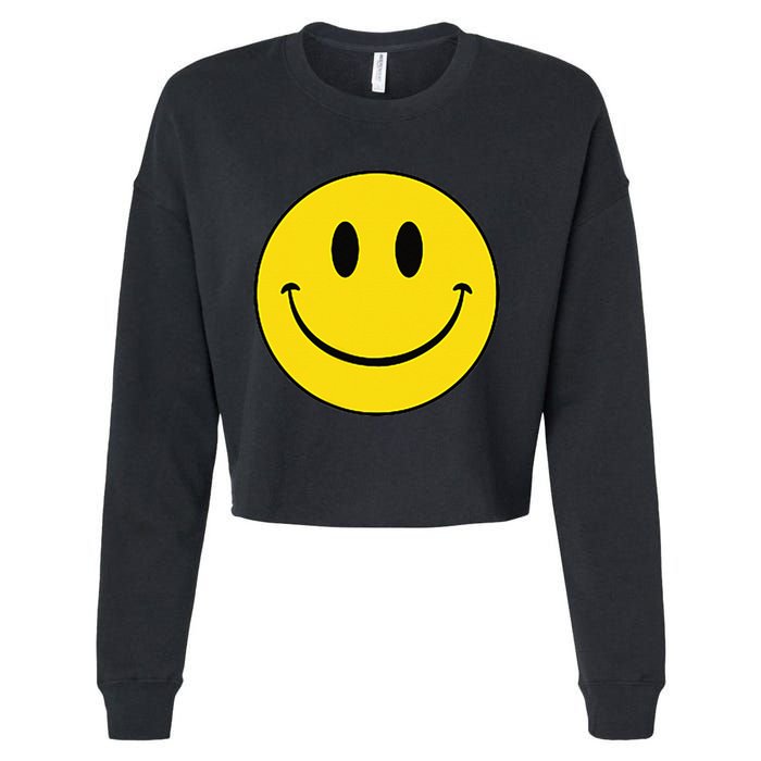 70s Yellow Smile Face Cute Happy Peace Smiling Face Cropped Pullover Crew