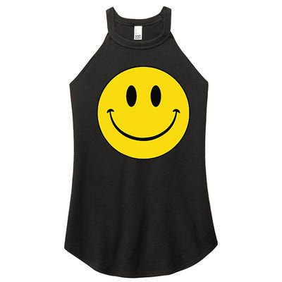 70s Yellow Smile Face Cute Happy Peace Smiling Face Women’s Perfect Tri Rocker Tank