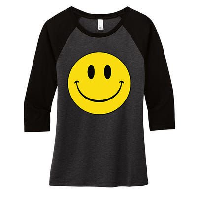 70s Yellow Smile Face Cute Happy Peace Smiling Face Women's Tri-Blend 3/4-Sleeve Raglan Shirt