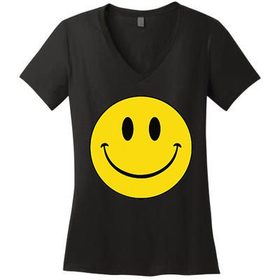 70s Yellow Smile Face Cute Happy Peace Smiling Face Women's V-Neck T-Shirt