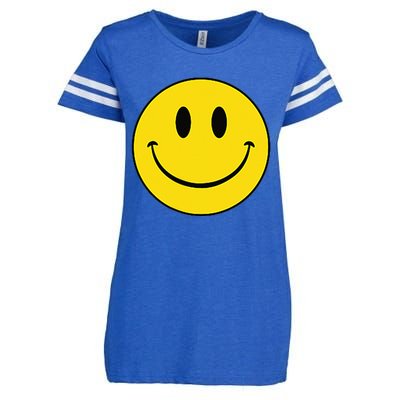 70s Yellow Smile Face Cute Happy Peace Smiling Face Enza Ladies Jersey Football T-Shirt