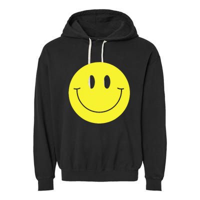 70s Yellow Smile Face Cute Happy Peace Smiling Face Garment-Dyed Fleece Hoodie