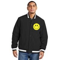 70s Yellow Smile Face Cute Happy Peace Smiling Face Insulated Varsity Jacket