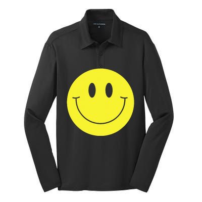 70s Yellow Smile Face Cute Happy Peace Smiling Face Silk Touch Performance Long Sleeve Polo