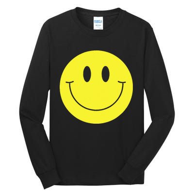 70s Yellow Smile Face Cute Happy Peace Smiling Face Tall Long Sleeve T-Shirt