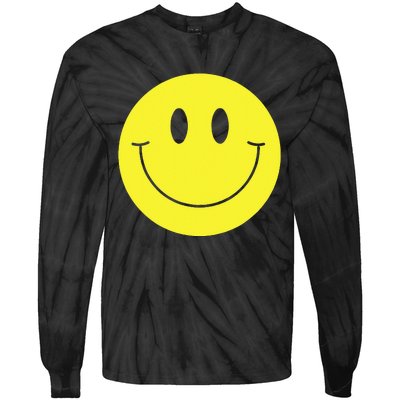 70s Yellow Smile Face Cute Happy Peace Smiling Face Tie-Dye Long Sleeve Shirt