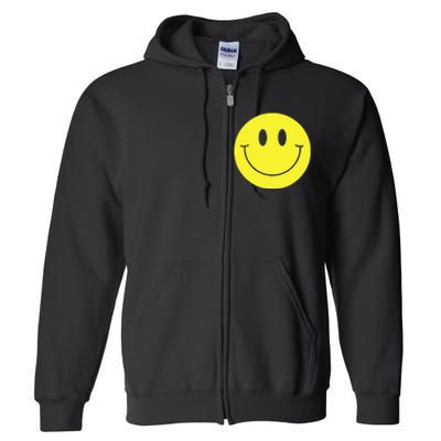 70s Yellow Smile Face Cute Happy Peace Smiling Face Full Zip Hoodie