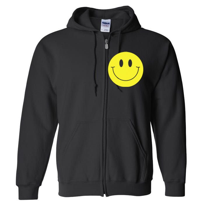 70s Yellow Smile Face Cute Happy Peace Smiling Face Full Zip Hoodie