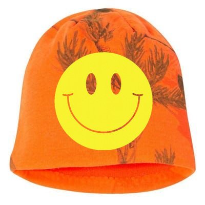 70s Yellow Smile Face Cute Happy Peace Smiling Face Kati - Camo Knit Beanie