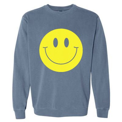 70s Yellow Smile Face Cute Happy Peace Smiling Face Garment-Dyed Sweatshirt