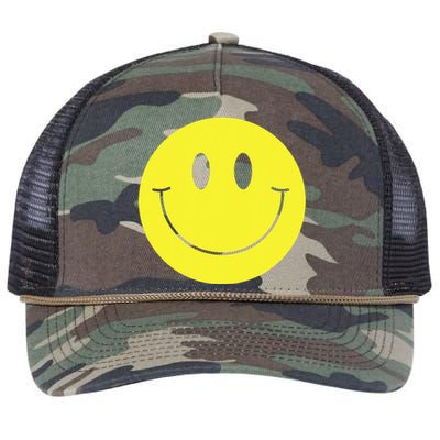 70s Yellow Smile Face Cute Happy Peace Smiling Face Retro Rope Trucker Hat Cap