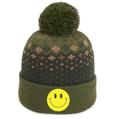 70s Yellow Smile Face Cute Happy Peace Smiling Face The Baniff Cuffed Pom Beanie