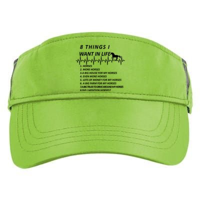 8 Things I Want In Life Horses Funny Adult Drive Performance Visor