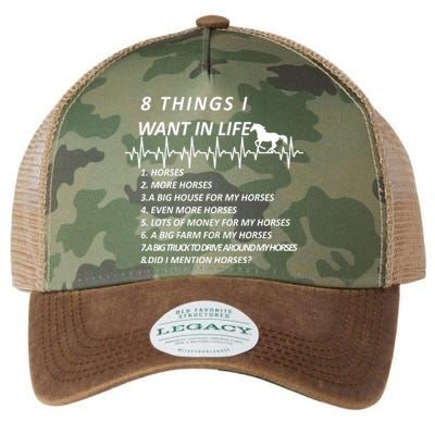 8 Things I Want In Life Horses Funny Legacy Tie Dye Trucker Hat