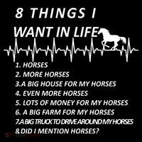 8 Things I Want In Life Horses Funny Tall T-Shirt