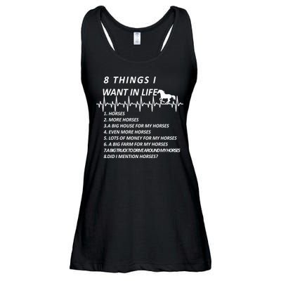 8 Things I Want In Life Horses Funny Ladies Essential Flowy Tank