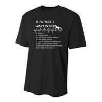 8 Things I Want In Life Horses Funny Youth Performance Sprint T-Shirt