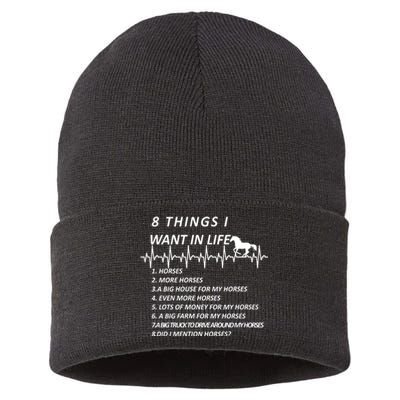 8 Things I Want In Life Horses Funny Sustainable Knit Beanie