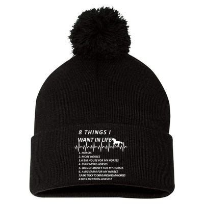 8 Things I Want In Life Horses Funny Pom Pom 12in Knit Beanie