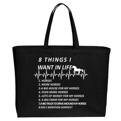 8 Things I Want In Life Horses Funny Cotton Canvas Jumbo Tote